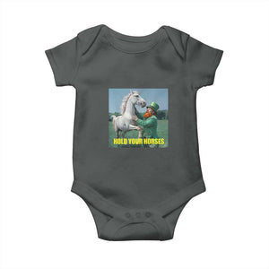 Funny Leprechaun Hold Your Horse Baby Onesie Unicorn St Patrick's Day TS02 Dark Heather Print Your Wear