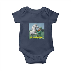 Funny Leprechaun Hold Your Horse Baby Onesie Unicorn St Patrick's Day TS02 Navy Print Your Wear