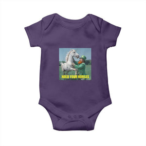 Funny Leprechaun Hold Your Horse Baby Onesie Unicorn St Patrick's Day TS02 Purple Print Your Wear