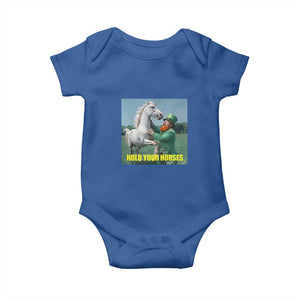 Funny Leprechaun Hold Your Horse Baby Onesie Unicorn St Patrick's Day TS02 Royal Blue Print Your Wear