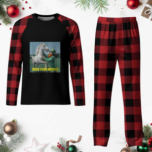 Funny Leprechaun Hold Your Horse Plaid Pajama Set Unicorn St Patrick's Day TS02 Buffalo Plaid Print Your Wear