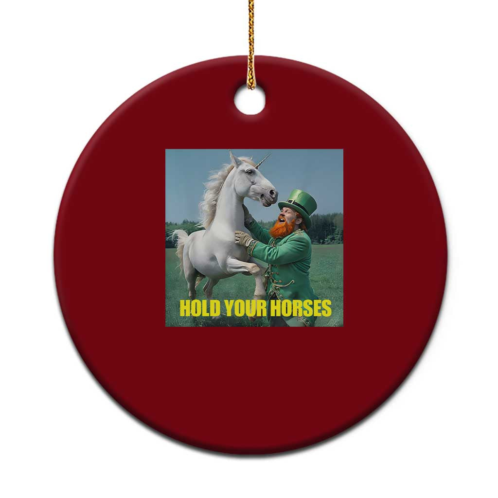 Funny Leprechaun Hold Your Horse Ceramic Ornament Unicorn St Patrick's Day TS02 1pc Red Print Your Wear