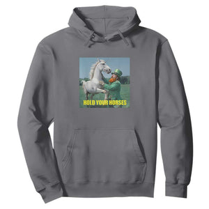 Funny Leprechaun Hold Your Horse Hoodie Unicorn St Patrick's Day TS02 Charcoal Print Your Wear