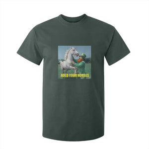 Funny Leprechaun Hold Your Horse T Shirt For Kid Unicorn St Patrick's Day TS02 Dark Forest Green Print Your Wear