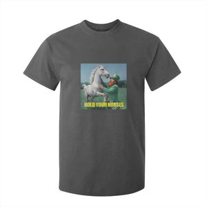 Funny Leprechaun Hold Your Horse T Shirt For Kid Unicorn St Patrick's Day TS02 Dark Heather Print Your Wear
