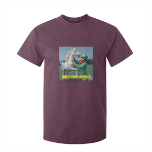 Funny Leprechaun Hold Your Horse T Shirt For Kid Unicorn St Patrick's Day TS02 Maroon Print Your Wear