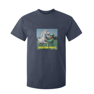 Funny Leprechaun Hold Your Horse T Shirt For Kid Unicorn St Patrick's Day TS02 Navy Print Your Wear