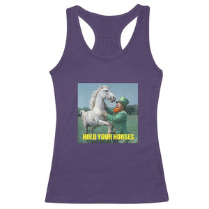 Funny Leprechaun Hold Your Horse Racerback Tank Top Unicorn St Patrick's Day TS02 Purple Print Your Wear