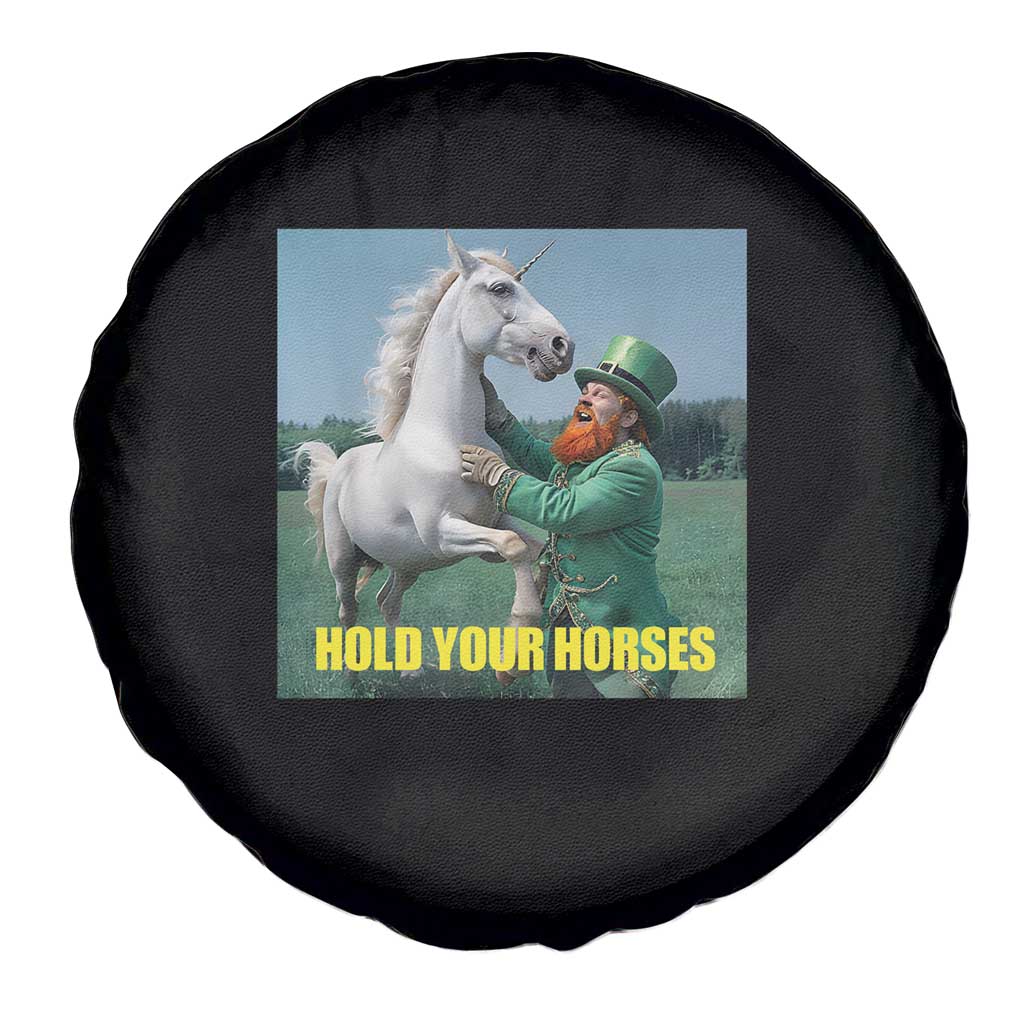 Funny Leprechaun Hold Your Horse Spare Tire Cover Unicorn St Patrick's Day TS02 Print Your Wear