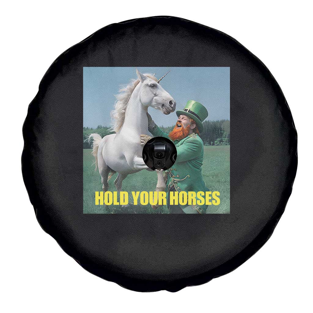 Funny Leprechaun Hold Your Horse Spare Tire Cover Unicorn St Patrick's Day TS02 Print Your Wear