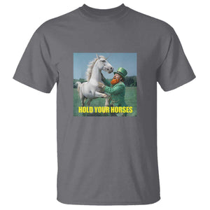 Funny Leprechaun Hold Your Horse T Shirt Unicorn St Patrick's Day TS02 Charcoal Print Your Wear