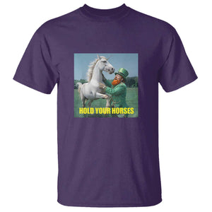 Funny Leprechaun Hold Your Horse T Shirt Unicorn St Patrick's Day TS02 Purple Print Your Wear