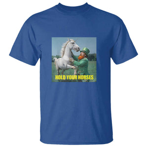 Funny Leprechaun Hold Your Horse T Shirt Unicorn St Patrick's Day TS02 Royal Blue Print Your Wear