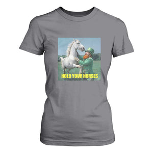 Funny Leprechaun Hold Your Horse T Shirt For Women Unicorn St Patrick's Day TS02 Charcoal Print Your Wear
