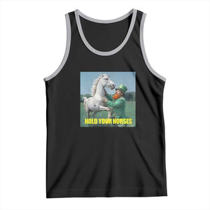 Funny Leprechaun Hold Your Horse Tank Top Unicorn St Patrick's Day TS02 Black Athletic Heather Print Your Wear