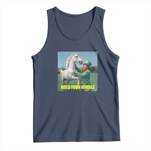 Funny Leprechaun Hold Your Horse Tank Top Unicorn St Patrick's Day TS02 Navy Print Your Wear