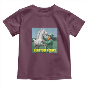 Funny Leprechaun Hold Your Horse Toddler T Shirt Unicorn St Patrick's Day TS02 Maroon Print Your Wear