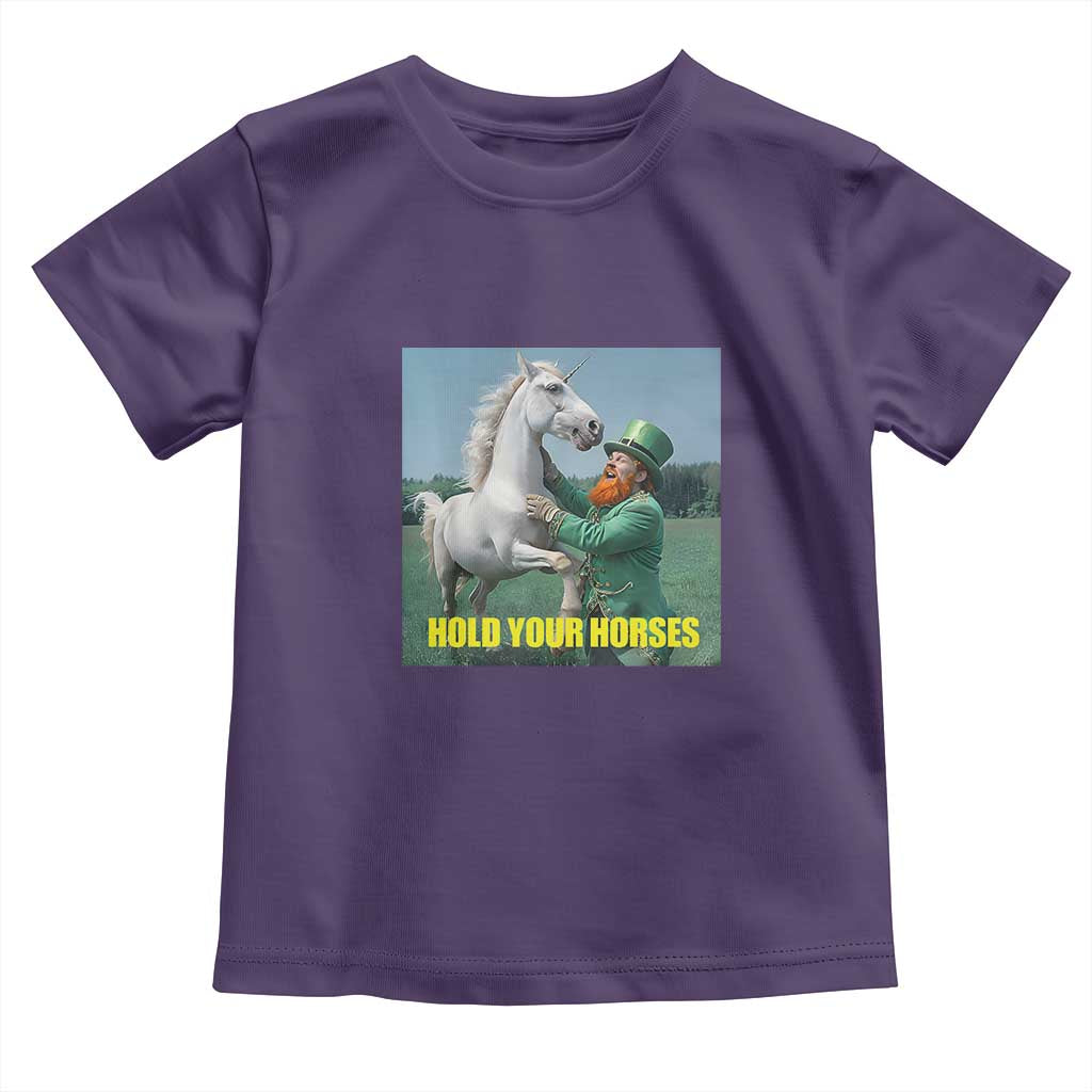 Funny Leprechaun Hold Your Horse Toddler T Shirt Unicorn St Patrick's Day TS02 Purple Print Your Wear