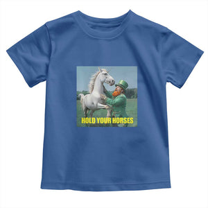 Funny Leprechaun Hold Your Horse Toddler T Shirt Unicorn St Patrick's Day TS02 Royal Blue Print Your Wear