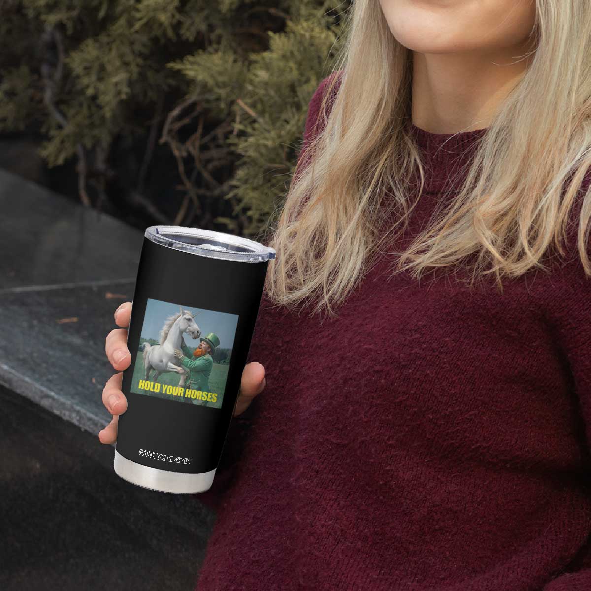 Funny Leprechaun Hold Your Horse Tumbler Cup Unicorn St Patrick's Day TS02 Print Your Wear