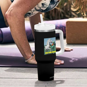 Funny Leprechaun Hold Your Horse Tumbler With Handle Unicorn St Patrick's Day TS02 Print Your Wear