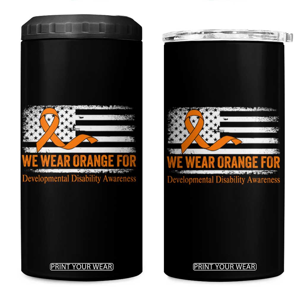 Developmental Disability Awareness 4 in 1 Can Cooler Tumbler US American Flag We Wear Orange TS02 One Size: 16 oz Black Print Your Wear