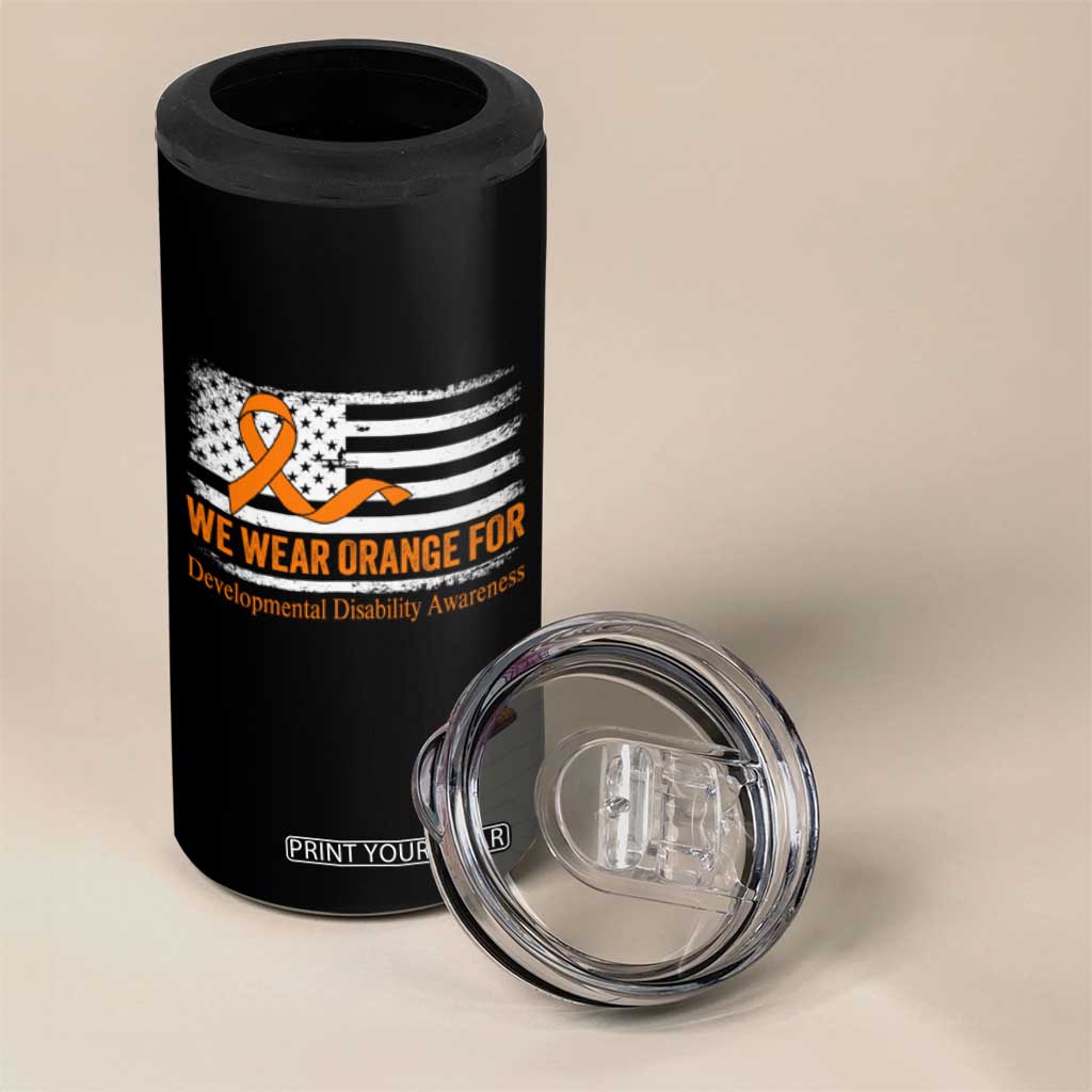 Developmental Disability Awareness 4 in 1 Can Cooler Tumbler US American Flag We Wear Orange TS02 Print Your Wear