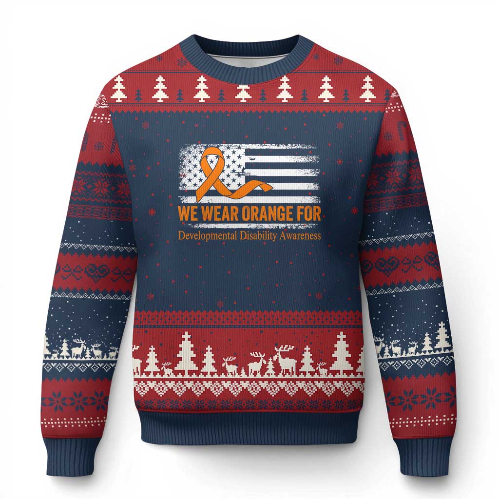 Developmental Disability Awareness Ugly Christmas Sweater US American Flag We Wear Orange TS02 Navy Red Print Your Wear