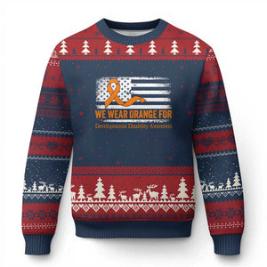 Developmental Disability Awareness Ugly Christmas Sweater US American Flag We Wear Orange TS02 Navy Red Print Your Wear