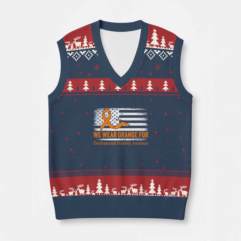 Developmental Disability Awareness V-Neck Knit Sweater Vest US American Flag We Wear Orange TS02 Navy Red Print Your Wear