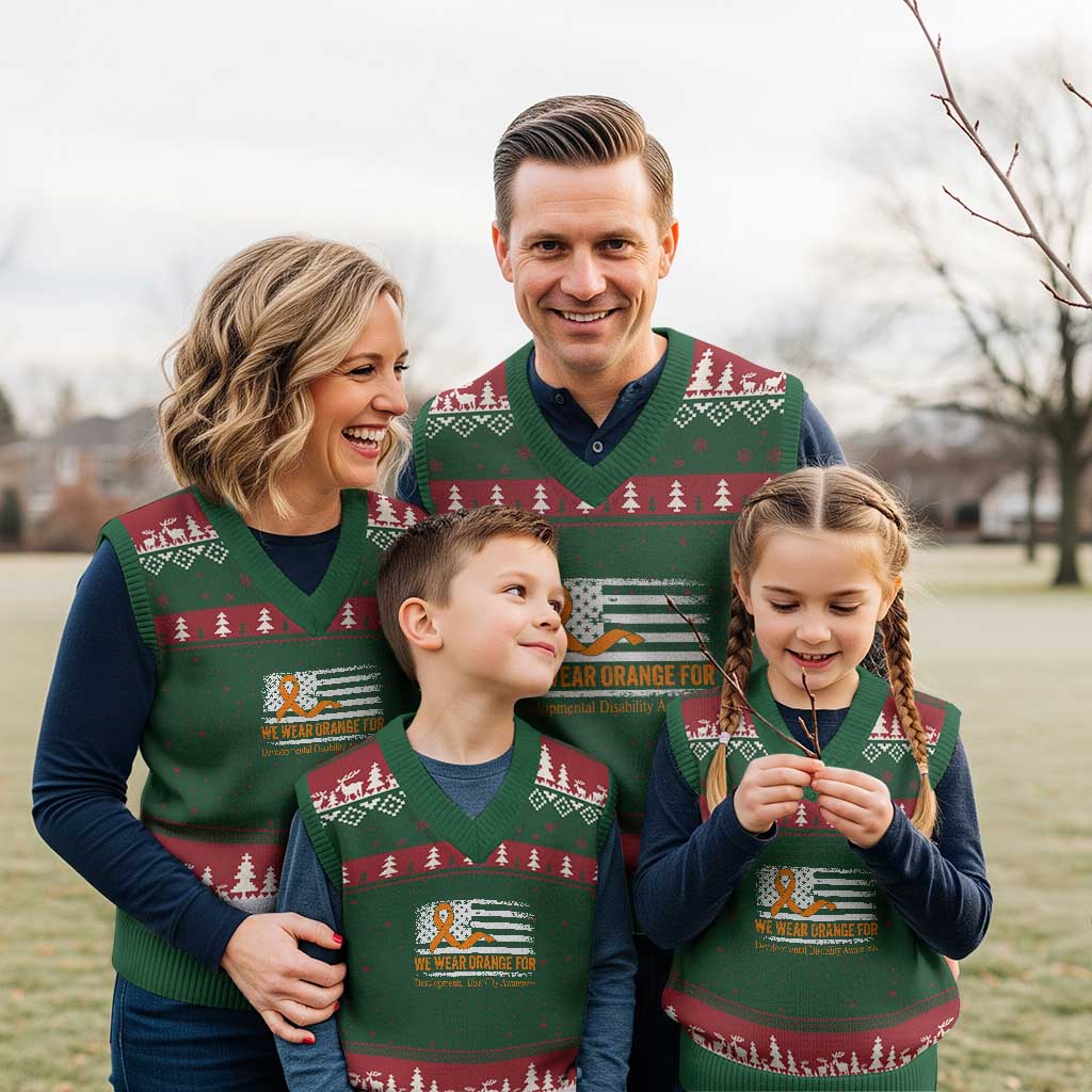 Developmental Disability Awareness V-Neck Knit Sweater Vest US American Flag We Wear Orange TS02 Red Green Print Your Wear