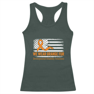 Developmental Disability Awareness Racerback Tank Top US American Flag We Wear Orange TS02 Dark Forest Green Print Your Wear