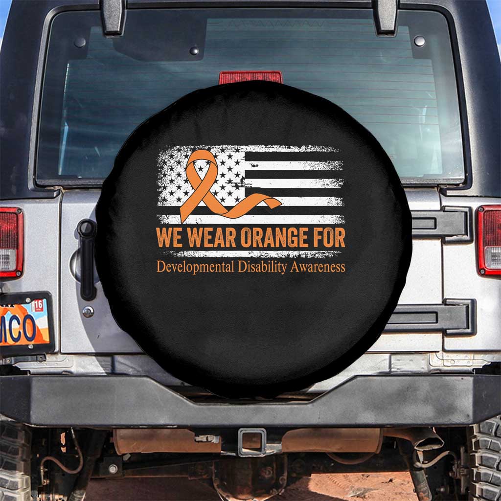 Developmental Disability Awareness Spare Tire Cover US American Flag We Wear Orange TS02 No hole Black Print Your Wear