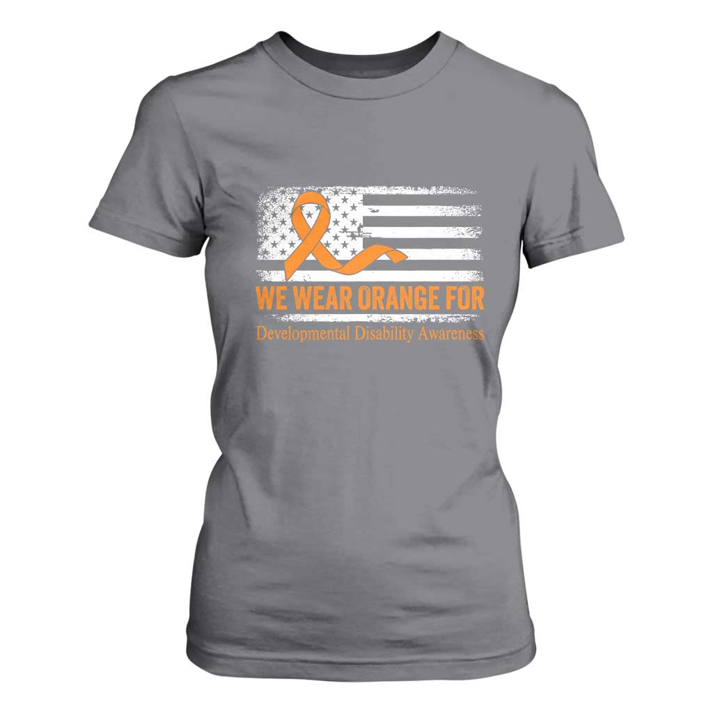 Developmental Disability Awareness T Shirt For Women US American Flag We Wear Orange TS02 Charcoal Print Your Wear