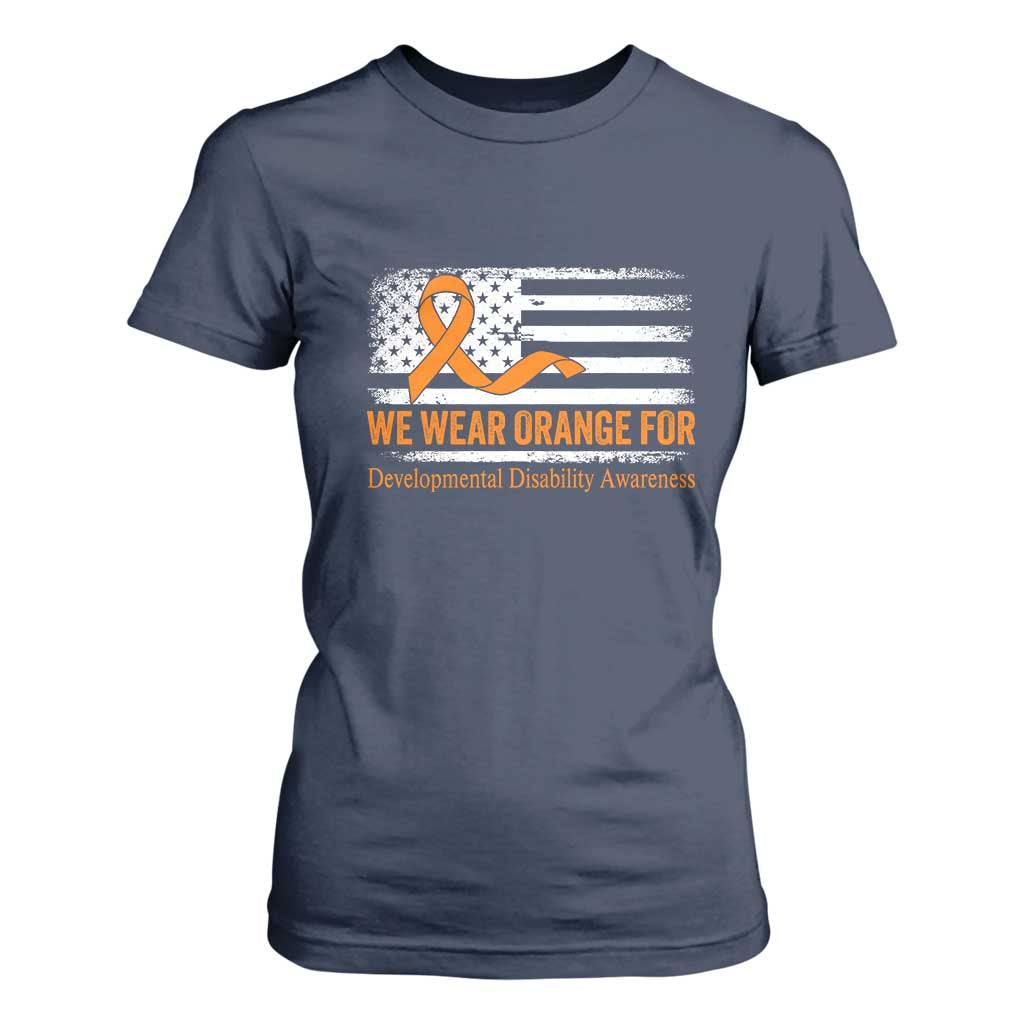 Developmental Disability Awareness T Shirt For Women US American Flag We Wear Orange TS02 Navy Print Your Wear