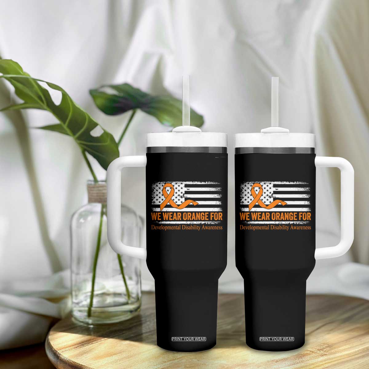 Developmental Disability Awareness Tumbler With Handle US American Flag We Wear Orange TS02 Print Your Wear