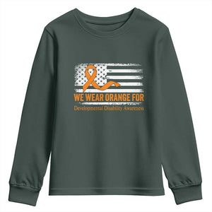 Developmental Disability Awareness Youth Sweatshirt US American Flag We Wear Orange TS02 Dark Forest Green Print Your Wear