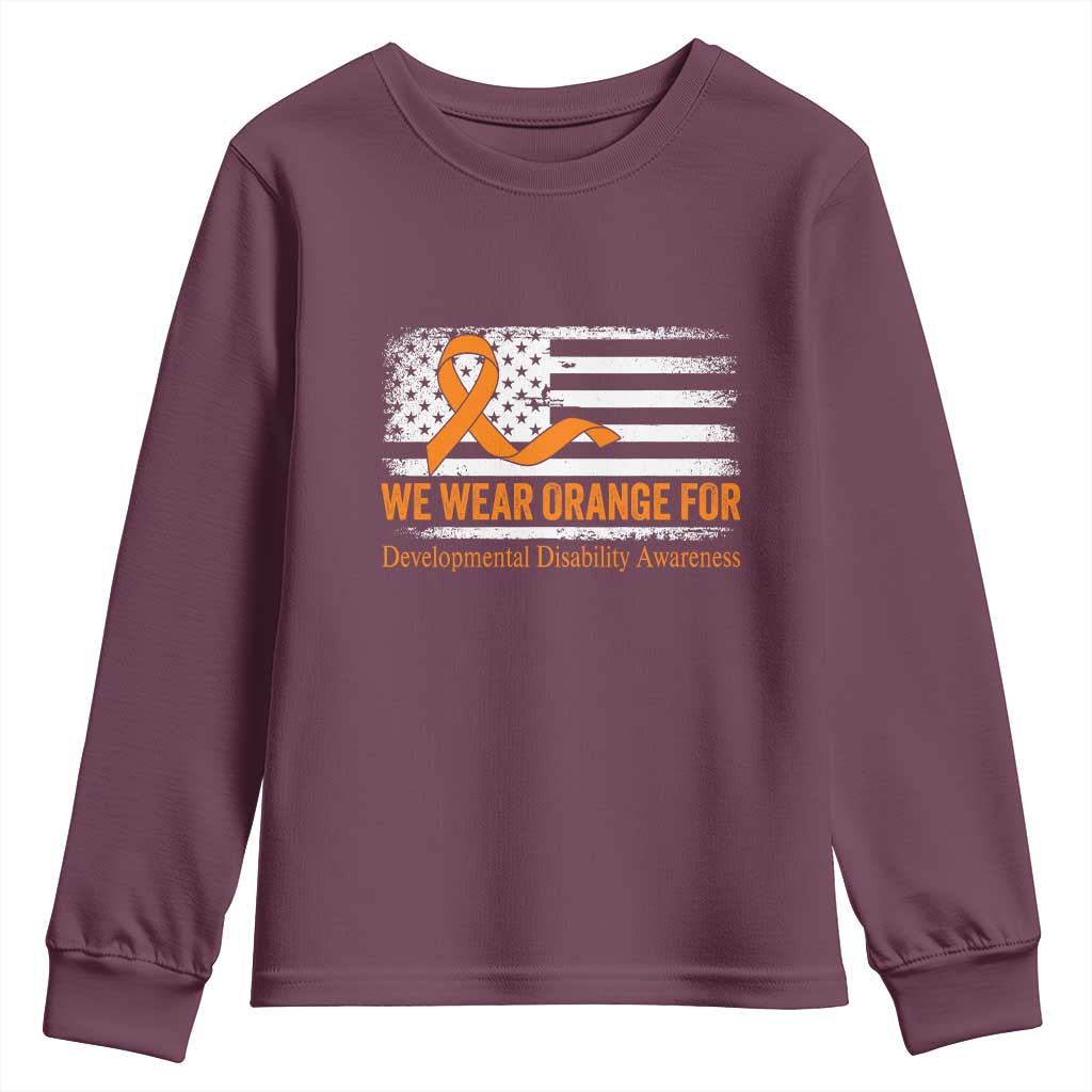 Developmental Disability Awareness Youth Sweatshirt US American Flag We Wear Orange TS02 Maroon Print Your Wear
