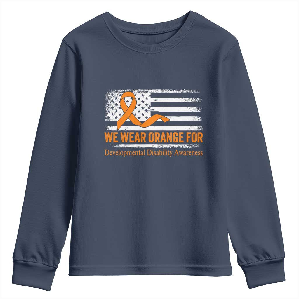 Developmental Disability Awareness Youth Sweatshirt US American Flag We Wear Orange TS02 Navy Print Your Wear