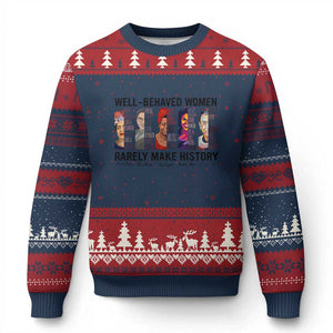 Well Behaved Women Rarely Make History Ugly Christmas Sweater Feminist Empowered Women TS02 Navy Red Print Your Wear