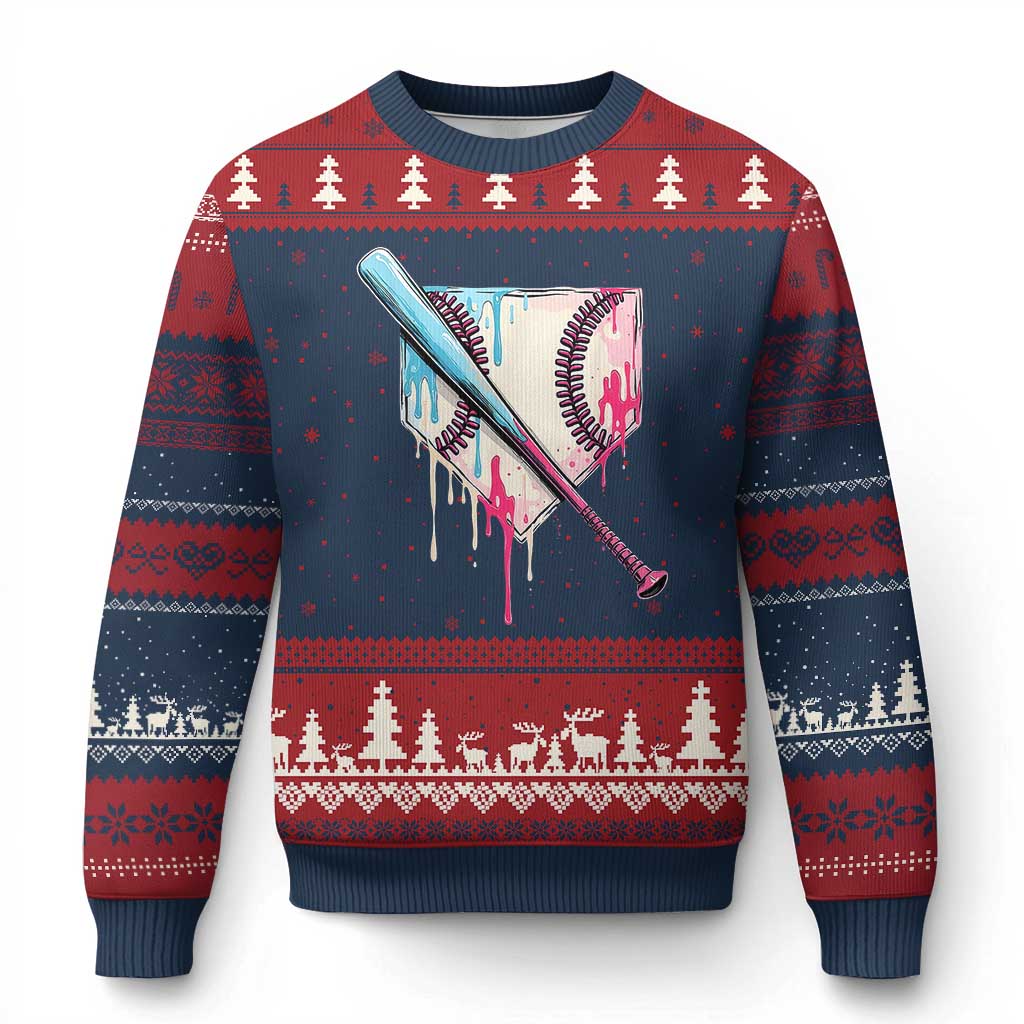 Baseball Home Plate Drip With Sprinkles Ugly Christmas Sweater TS02 Navy Red Print Your Wear