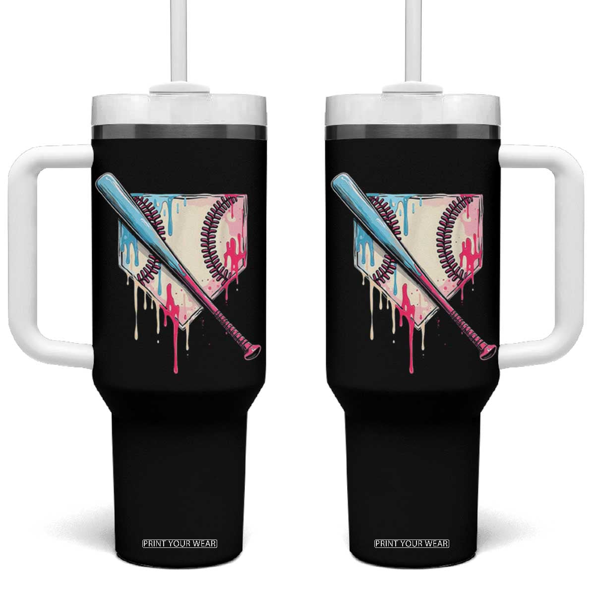 Baseball Home Plate Drip With Sprinkles Tumbler With Handle TS02 One Size: 40 oz Black Print Your Wear