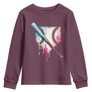 Baseball Home Plate Drip With Sprinkles Youth Sweatshirt TS02 Maroon Print Your Wear