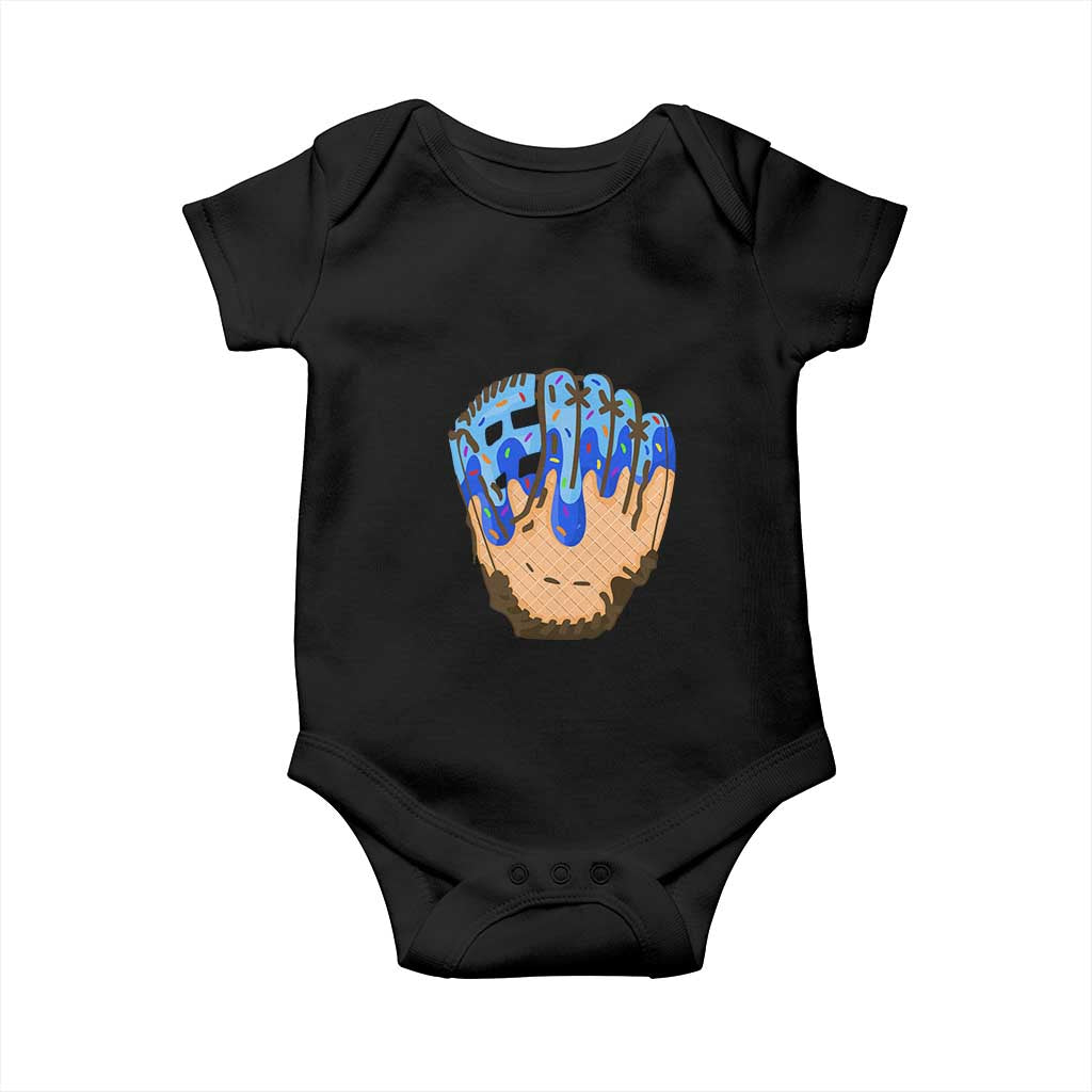 Blue Ice Cream Cone Baseball Glove Drip Baby Onesie TS02 Black Print Your Wear