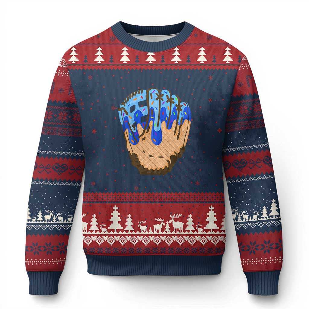 Blue Ice Cream Cone Baseball Glove Drip Ugly Christmas Sweater TS02 Navy Red Print Your Wear