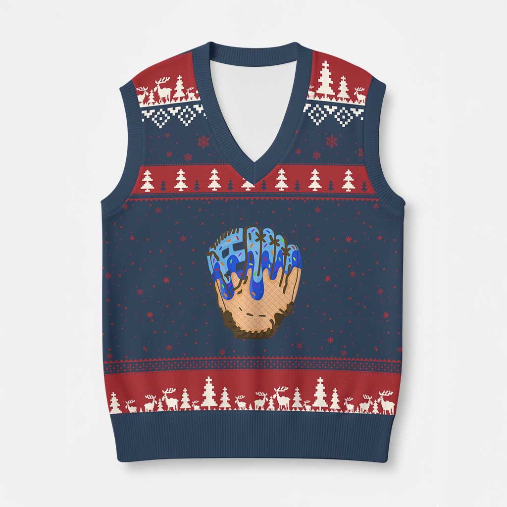Blue Ice Cream Cone Baseball Glove Drip V-Neck Knit Sweater Vest TS02 Navy Red Print Your Wear