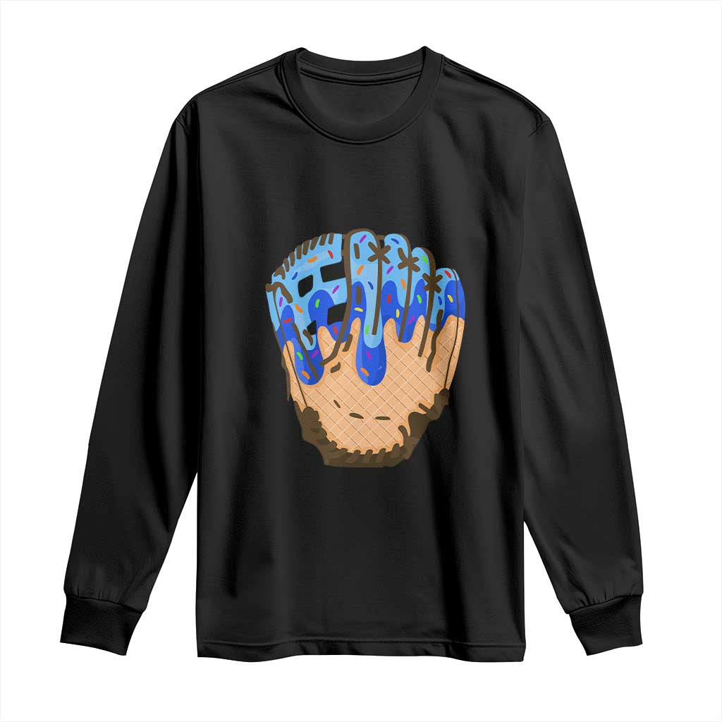 Blue Ice Cream Cone Baseball Glove Drip Long Sleeve Shirt TS02 Black Print Your Wear