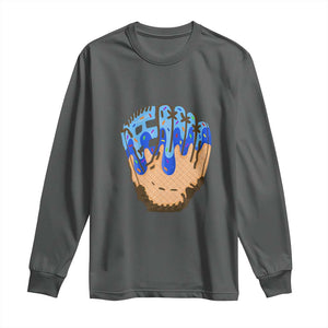 Blue Ice Cream Cone Baseball Glove Drip Long Sleeve Shirt TS02 Dark Heather Print Your Wear