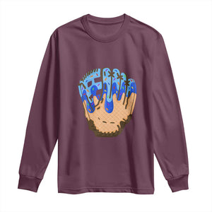 Blue Ice Cream Cone Baseball Glove Drip Long Sleeve Shirt TS02 Maroon Print Your Wear