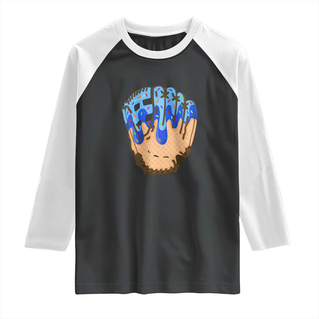 Blue Ice Cream Cone Baseball Glove Drip Raglan Shirt TS02 Black White Print Your Wear